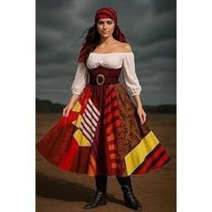 Women’s Pirate Costume Renaissance Dress w/Corset medium Headscarf belt